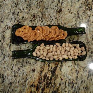 Double melted bottle snack tray bar man cave party  UNIQUE  deep dark green